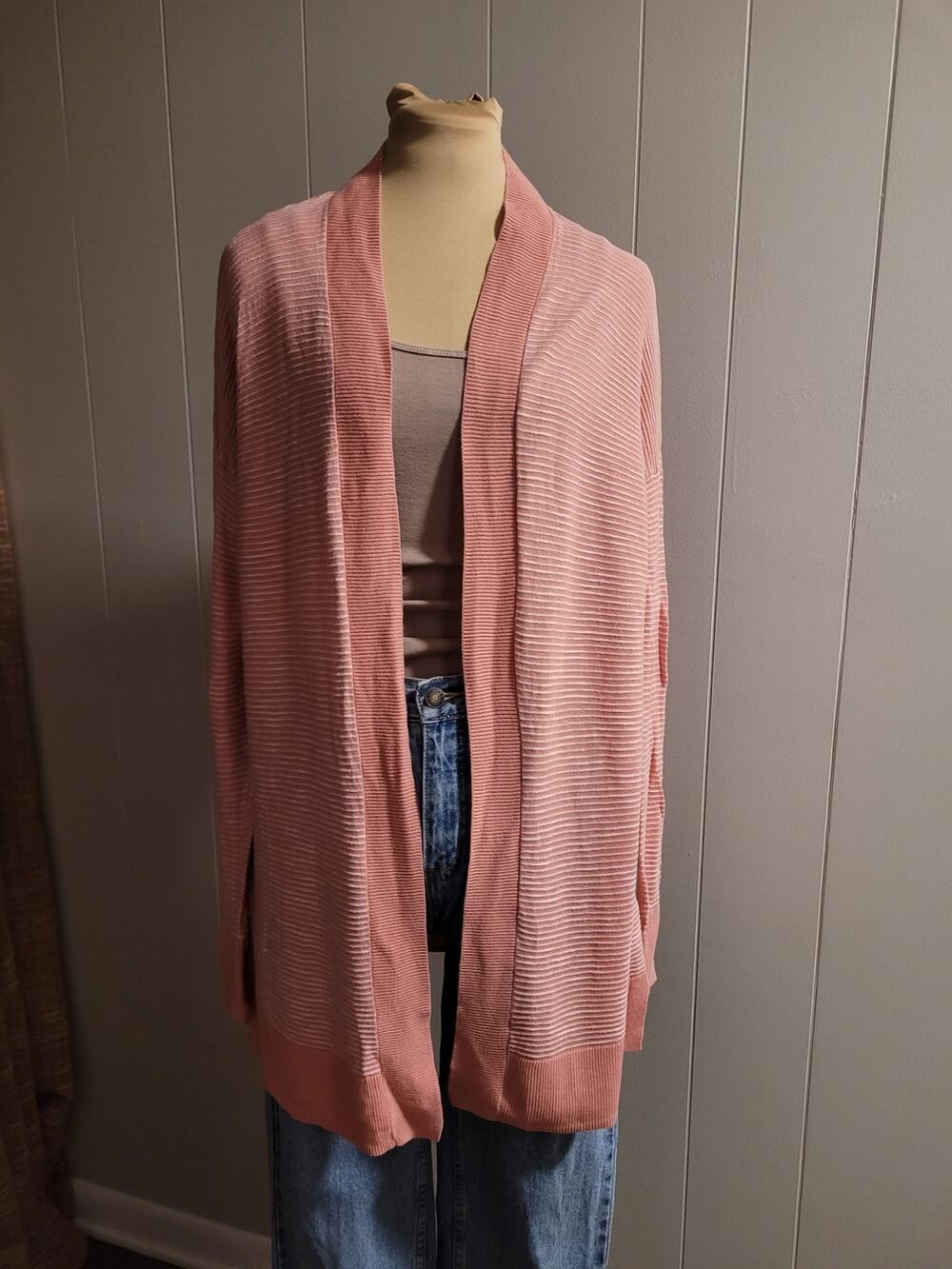 GAP - Long Pink Open Cardigan with White Stripes 100% Cotton